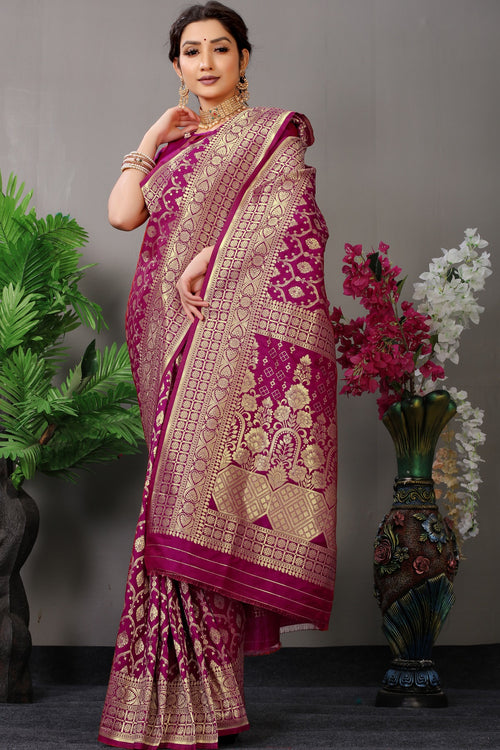 Load image into Gallery viewer, Designer Wine Banarasi Silk Saree With Fairytale Blouse Piece
