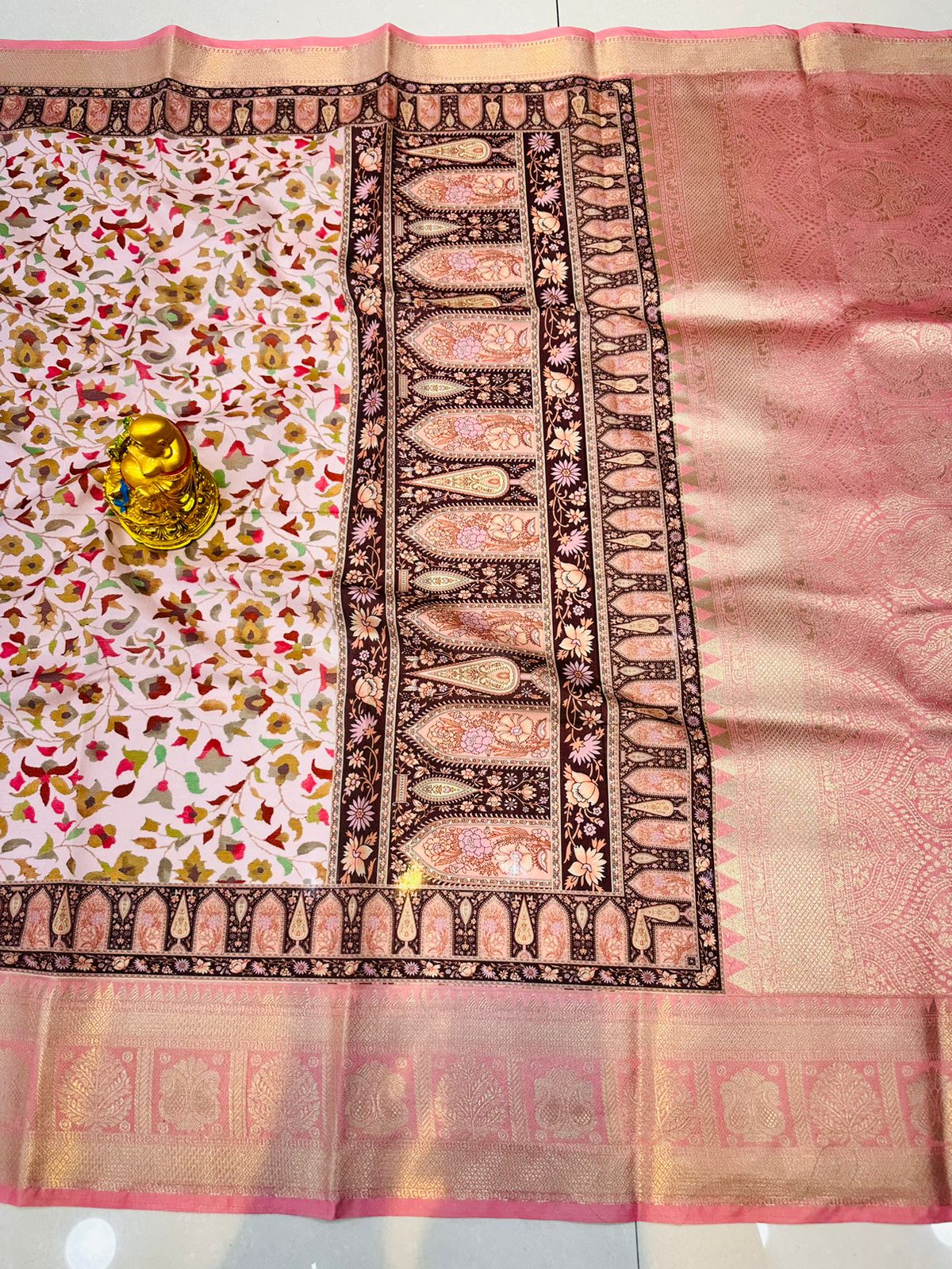 Demesne Pink Banarasi Silk Saree With Elision Blouse Piece