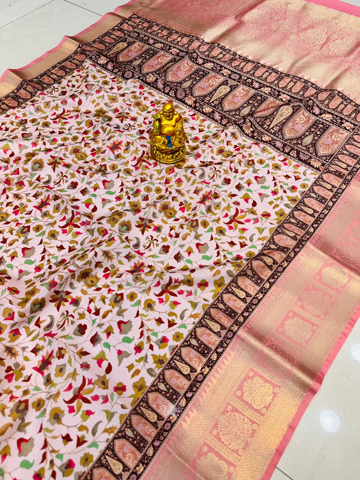 Demesne Pink Banarasi Silk Saree With Elision Blouse Piece