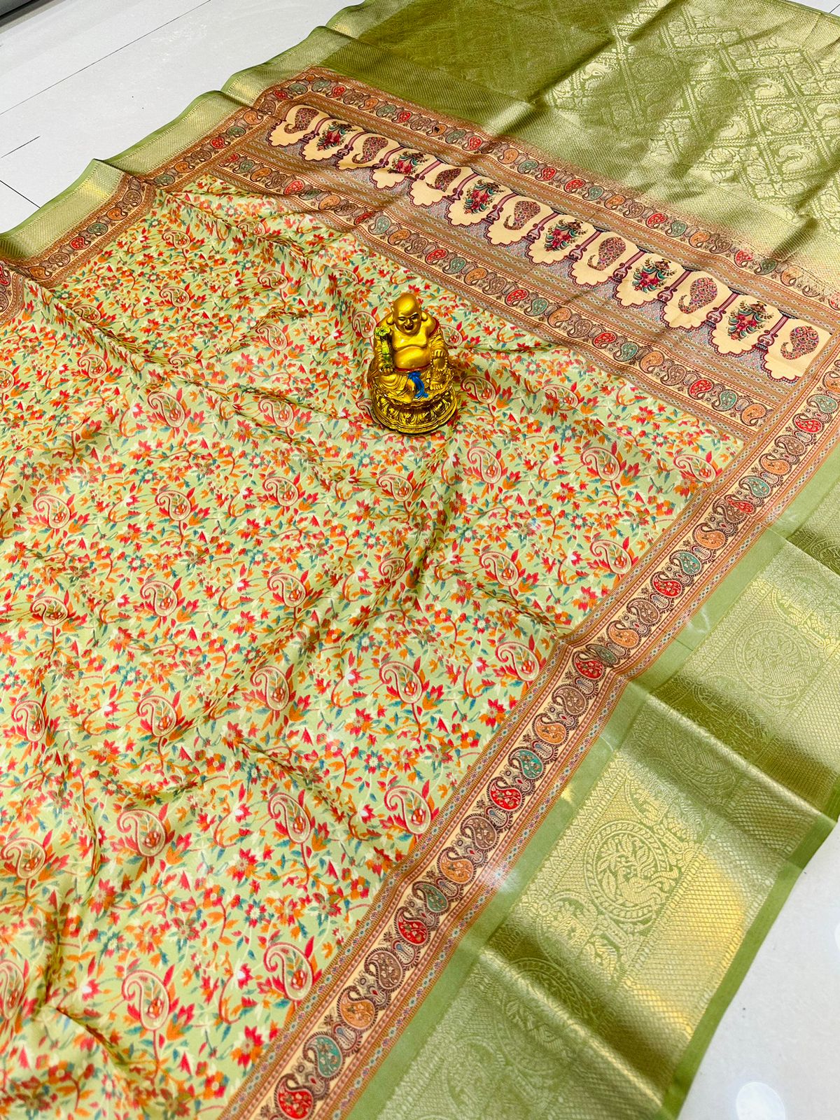 Palimpsest Pista Banarasi Silk Saree With Redolent Blouse Piece