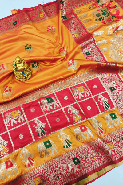 Imaginative Mustard Patola Silk Saree With Groovy Blouse Piece
