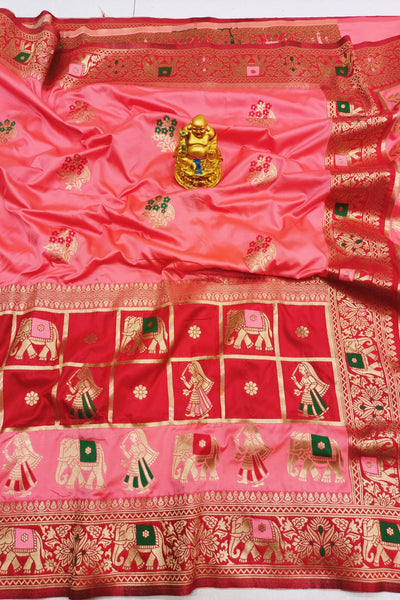 Transcendent Pink Patola Silk Saree With Groovy Blouse Piece