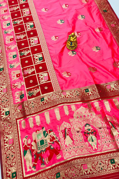Transcendent Pink Patola Silk Saree With Groovy Blouse Piece