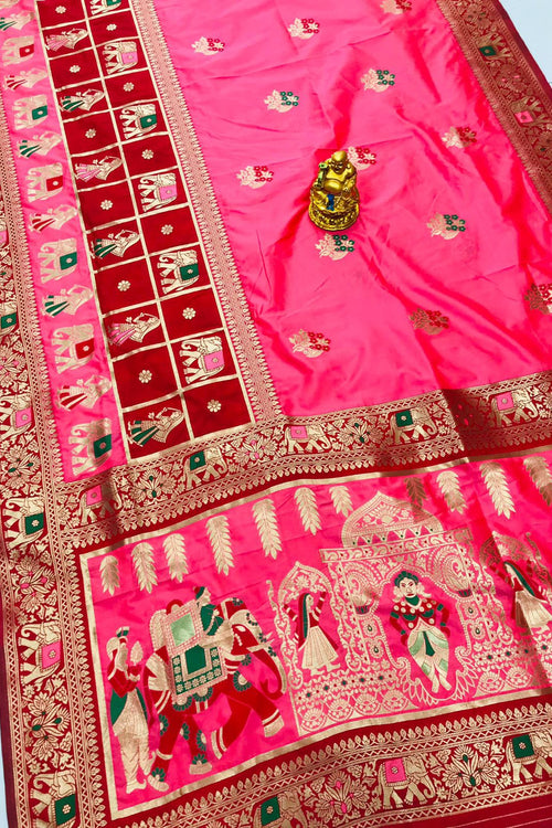 Load image into Gallery viewer, Transcendent Pink Patola Silk Saree With Groovy Blouse Piece
