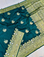 Super classy Dark Green Banarasi Silk Saree With Splendorous Blouse Piece
