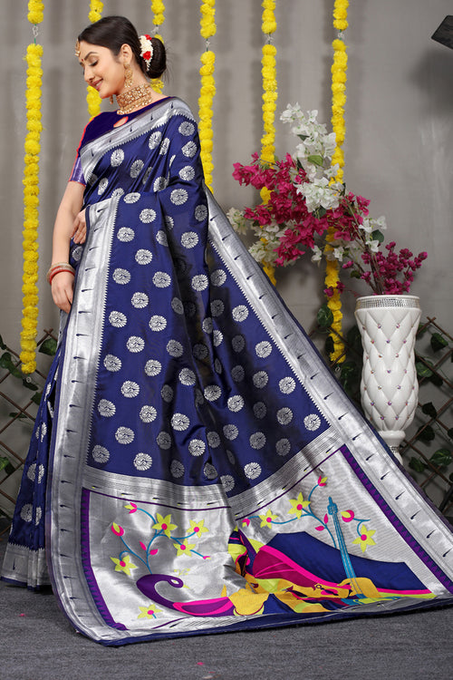 Load image into Gallery viewer, Impressive Blue Paithani Silk Saree With Nemesis Blouse Piece
