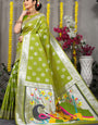 Breathtaking Green Paithani Silk Saree With Sumptuous Blouse Piece