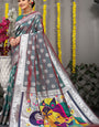 Glorious Grey Paithani Silk Saree With Splendiferous Blouse Piece