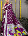 Chatoyant Wine Paithani Silk Saree With Staggering Blouse Piece