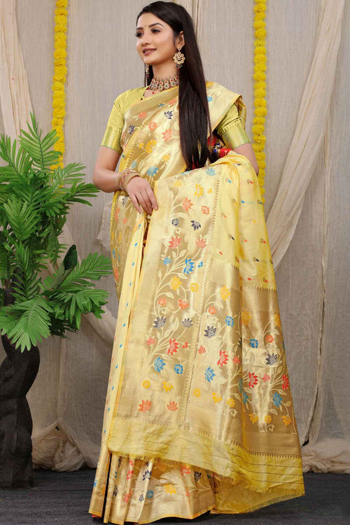 Load image into Gallery viewer, Adoring Beige Paithani Silk Saree With Blissful Blouse Piece
