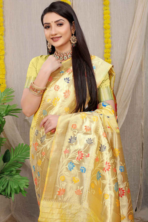 Load image into Gallery viewer, Adoring Beige Paithani Silk Saree With Blissful Blouse Piece
