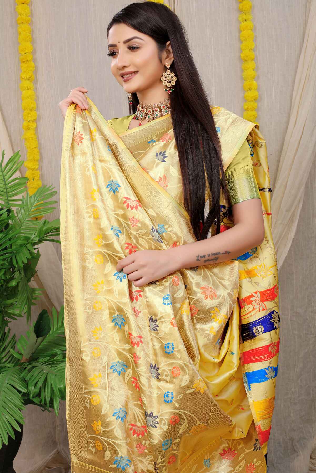 Adoring Beige Paithani Silk Saree With Blissful Blouse Piece