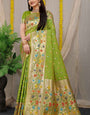 Traditional Green Paithani Silk Saree With Blissful Blouse Piece