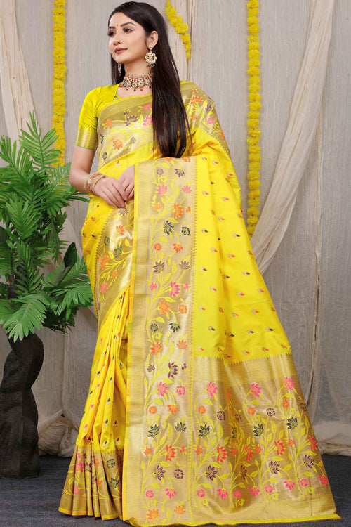 Load image into Gallery viewer, Ideal Lemon Paithani Silk Saree With Blissful Blouse Piece
