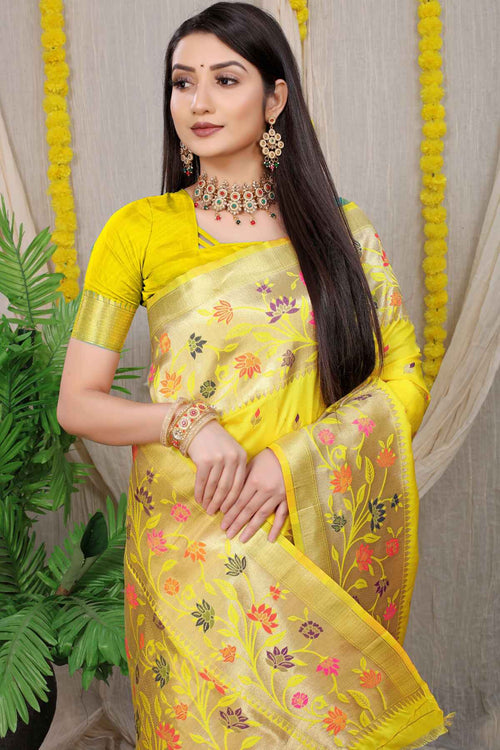 Load image into Gallery viewer, Ideal Lemon Paithani Silk Saree With Blissful Blouse Piece
