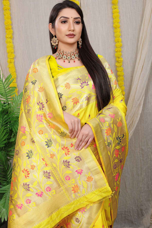 Paithani Saree Golden Yellow Colour | Saree wearing styles, Saree designs,  Stylish sarees