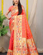 Admirable peach Paithani Silk Saree With Blissful Blouse Piece