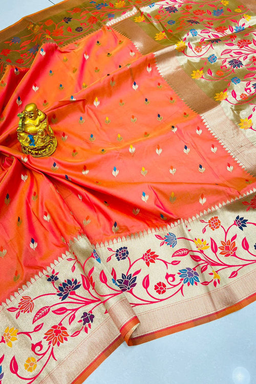 Load image into Gallery viewer, Admirable peach Paithani Silk Saree With Blissful Blouse Piece
