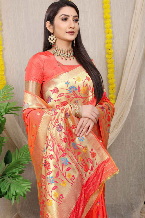 Load image into Gallery viewer, Admirable peach Paithani Silk Saree With Blissful Blouse Piece
