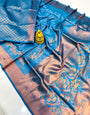 Flamboyant Firozi Kanjivaram Silk with Rich Blue Blouse Piece