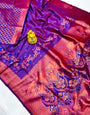 Engrossing Purple Kanjivaram Silk with Rich Blue Blouse Piece