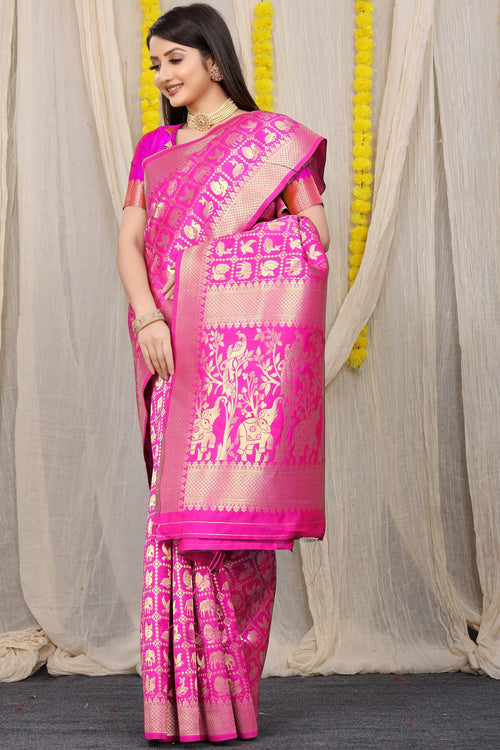 Load image into Gallery viewer, Surpassing Dark Pink Banarasi Silk Saree With Sensational Blouse Piece
