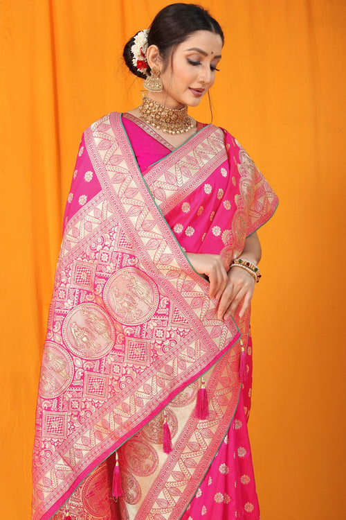Coral Pink Banarasi Silk Saree – Ranjvani