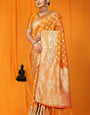 Amiable Orange Banarasi Silk Saree With Scintilla Blouse Piece