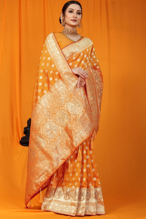 Load image into Gallery viewer, Amiable Orange Banarasi Silk Saree With Scintilla Blouse Piece
