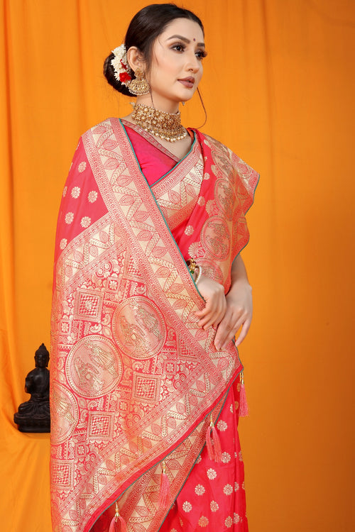 Load image into Gallery viewer, Felicitous Pink Banarasi Silk Saree With Scintilla Blouse Piece
