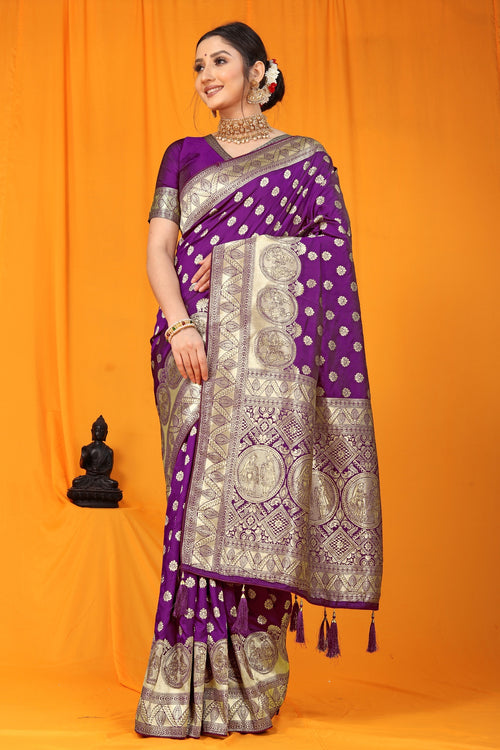 Load image into Gallery viewer, Snazzy Purple Banarasi Silk Saree With Scintilla Blouse Piece
