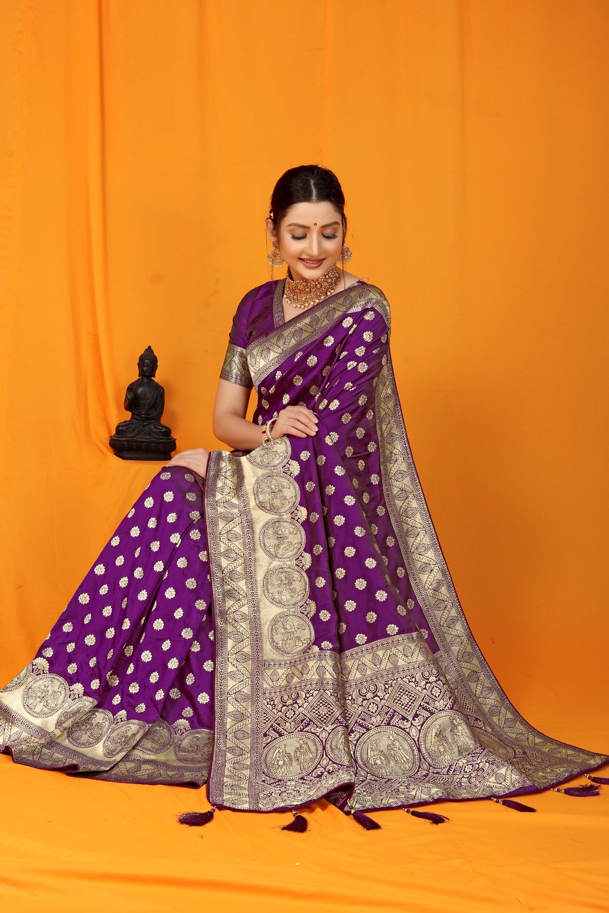 Snazzy Purple Banarasi Silk Saree With Scintilla Blouse Piece