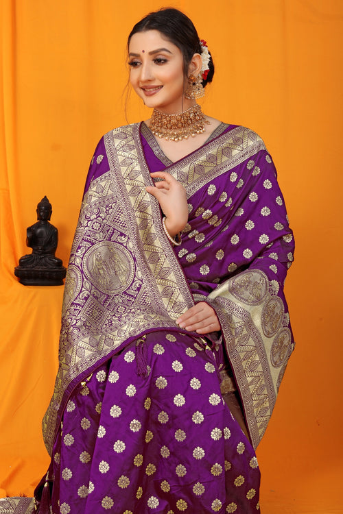 Load image into Gallery viewer, Snazzy Purple Banarasi Silk Saree With Scintilla Blouse Piece
