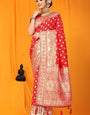 Scrumptious Red Banarasi Silk Saree With Scintilla Blouse Piece
