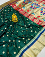 Gossamer Dark Green Paithani Silk Saree With Fancifull Blouse Piece