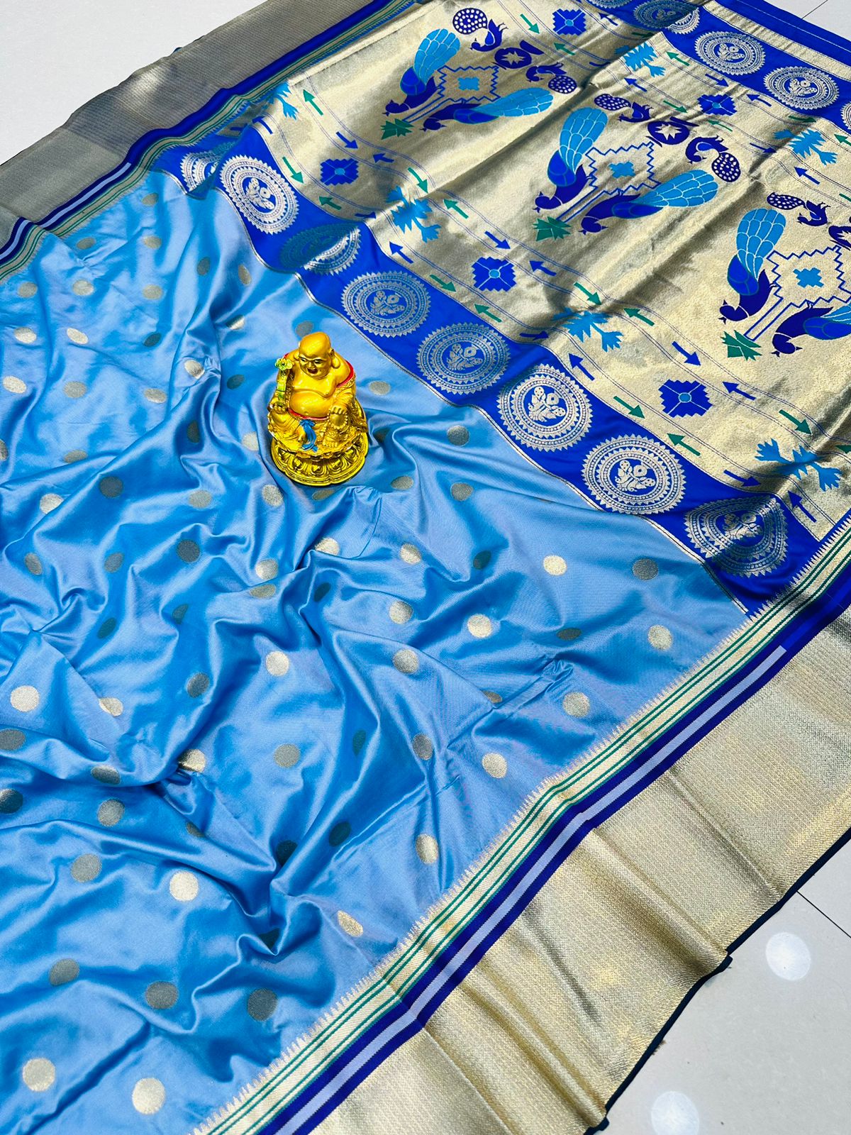 Dalliance Firozi Paithani Silk Saree With Beauteous Blouse Piece