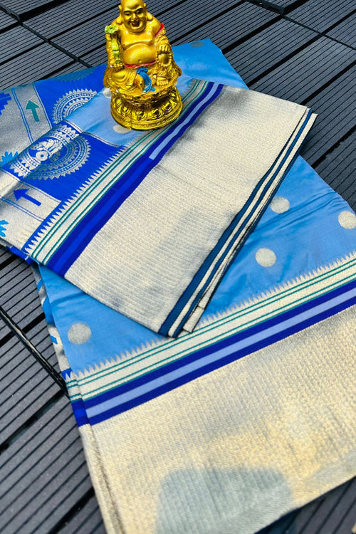 Load image into Gallery viewer, Dalliance Firozi Paithani Silk Saree With Beauteous Blouse Piece
