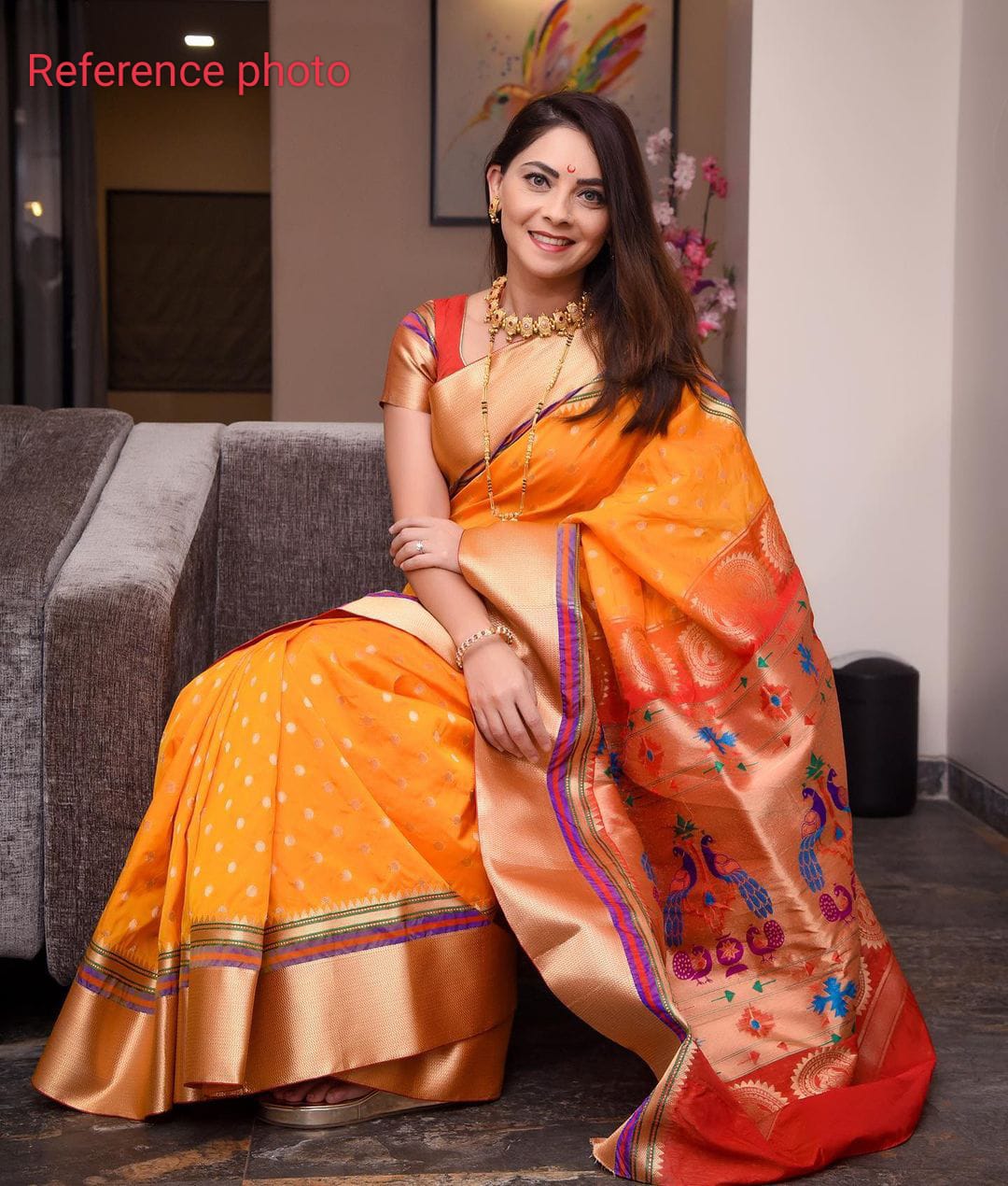 Enticing Orange Paithani Silk Saree With Ailurophile Blouse Piece