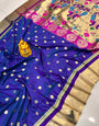 Twirling Royal Blue Paithani Silk Saree With Desultory Blouse Piece