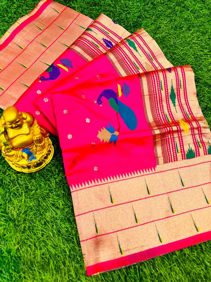 Incomparable Dark Pink Paithani Silk Saree With Lassitude Blouse Piece