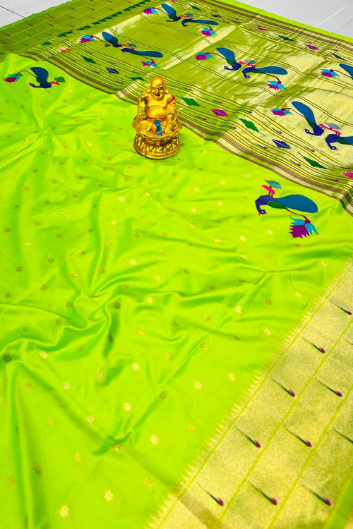 Load image into Gallery viewer, Pleasurable Parrot Paithani Silk Saree With Excellent Blouse Piece
