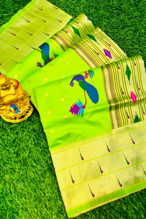 Load image into Gallery viewer, Pleasurable Parrot Paithani Silk Saree With Excellent Blouse Piece
