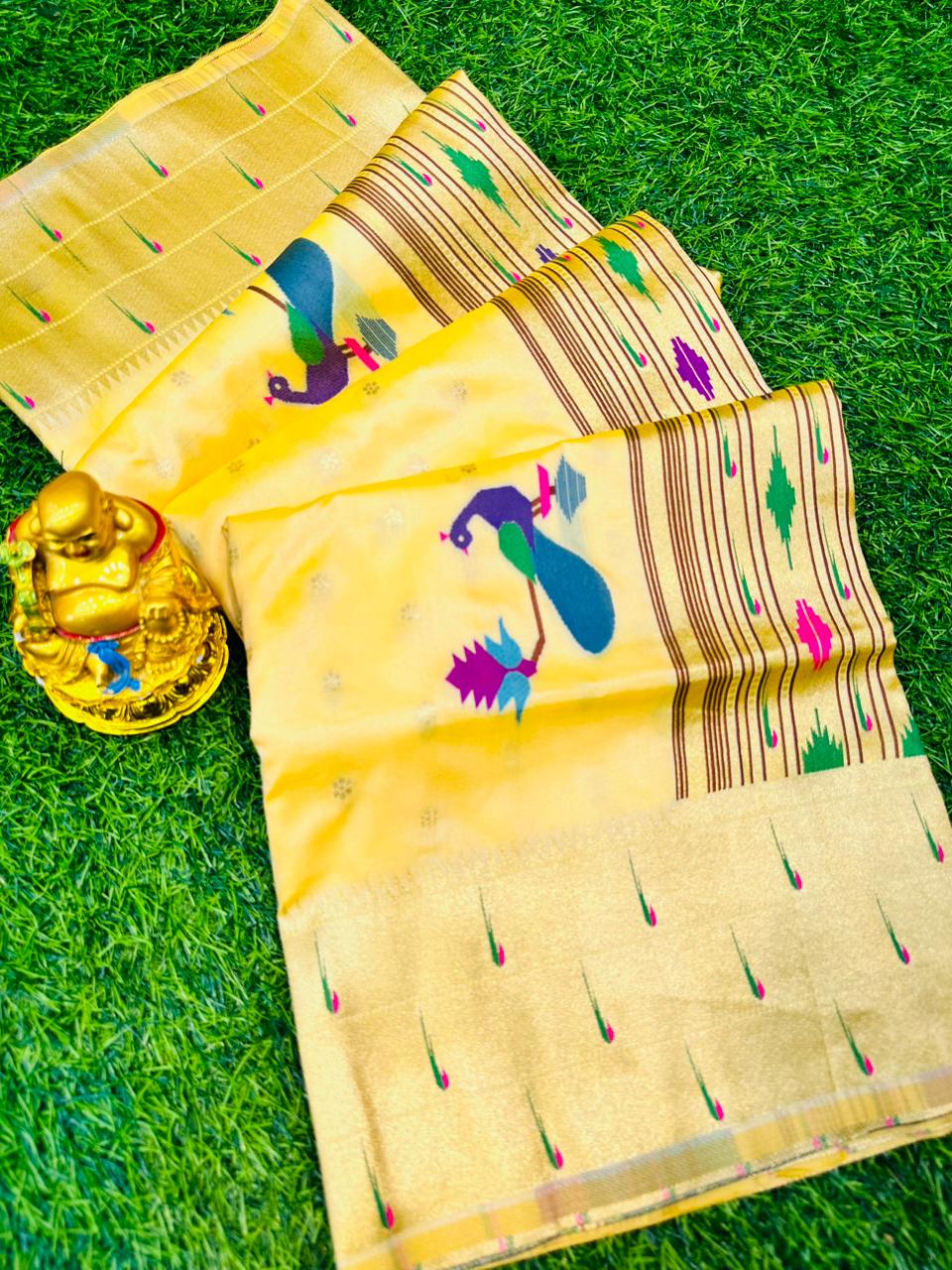 Susurrous Yellow Paithani Silk Saree With Invaluable Ideal Piece