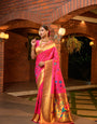 Appealing Dark Pink Paithani Silk Saree With Stunner Blouse Piece