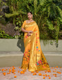 Desultory Yellow Paithani Silk Saree With Stunner Blouse Piece