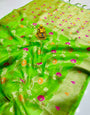Excellent Green Organza Silk Saree With Woebegone Blouse Piece