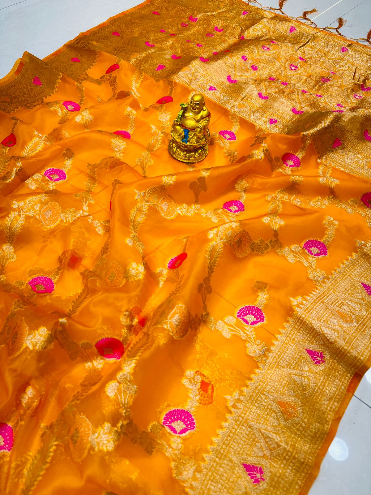 Inspiring Orange Organza Silk Saree With Ephemeral Blouse Piece