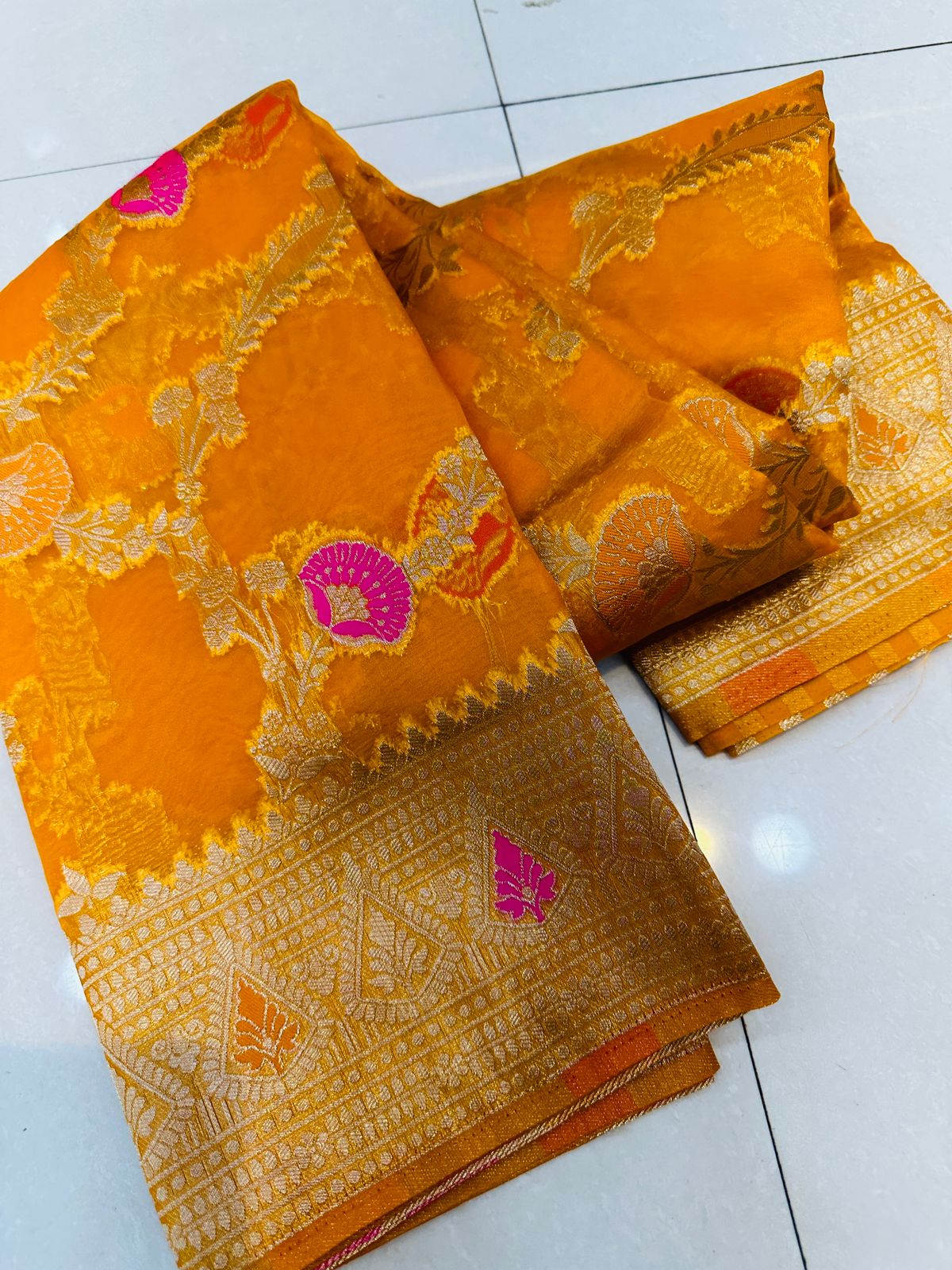 Inspiring Orange Organza Silk Saree With Ephemeral Blouse Piece