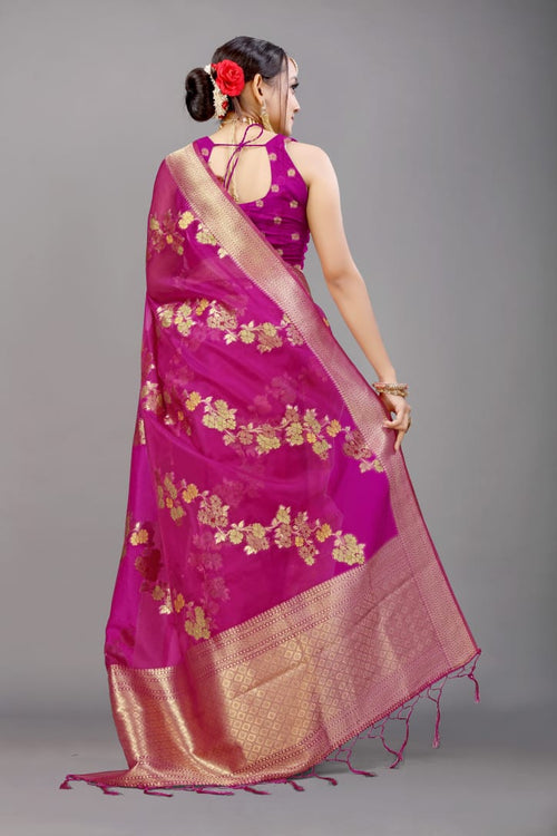 Load image into Gallery viewer, Breathtaking Wine Organza Silk Saree with Adorning Blouse Piece
