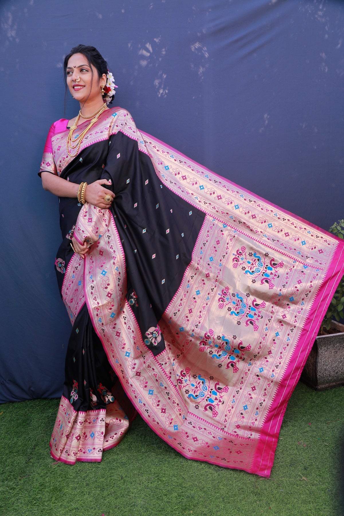 Surpassing Black Paithani Silk Saree With Classy Blouse Piece